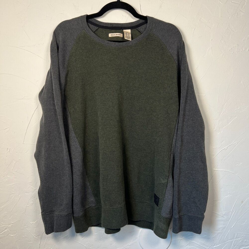 DKNY Jeans Olive Green Gray Raglan Sweatshirt Streetwear Grunge 90s Size XL
